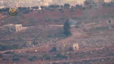 Syrian Army tank caught in the open by an NLF ATGM team outside of a Aleppo - 2020