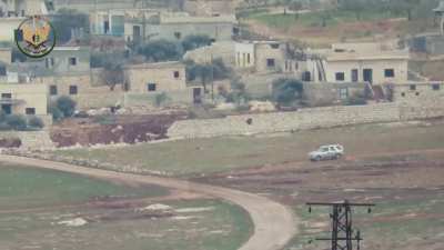 NLF ATGM strike on a midsized SUV carrying Syrian Army troops in Kafr Battikh, Idlib - 2020