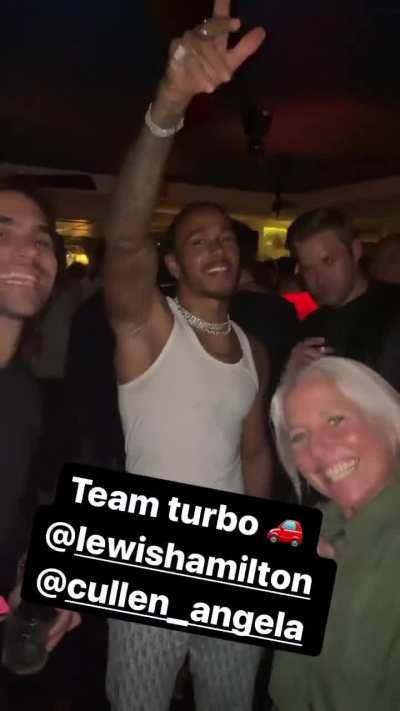 Lewis Hamilton and Angela Cullen having fun