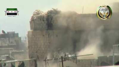 FSA fighters use the M79 Osa anti-tank launcher to target fortified rooftop SAA positions - Tishreen, Damascus - 2014