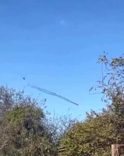 A Ukrainian Mi-24 intercepts a Russian Shahed drone.