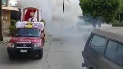 Fireworks explosion during a religious procession in Macuspana - Mexico - 06/12/2020