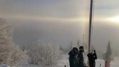 This is what it looks like when the sun refracts off of ice crystals in the air.