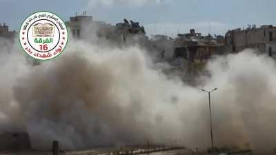 FSA 16th Division &quot;Hell Cannon&quot; team repeatedly batters an SAA held building - Aleppo - 10/6/14