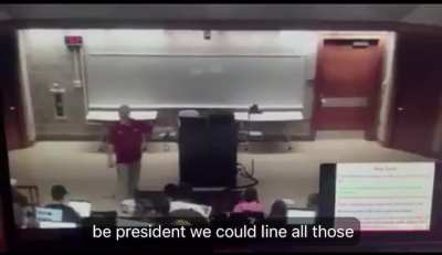 Video shows professor at the University of Kansas stating men who don’t vote for Kamala should be “lined up and shot.” 