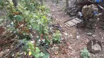 First-person view of a Ukrainian soldier hit by a Russian artillery shell (01:02) Bakhmut direction.