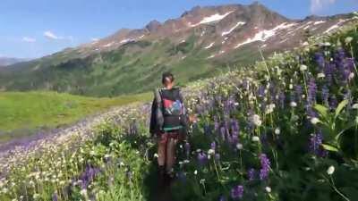 My wife enjoying this bloom in Washington on the PCT. Looking forward to summer backpacking.