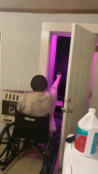 Blasting out the front door in a wheelchair.