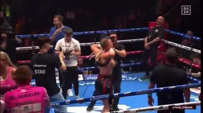 Boxer flashes the crowd on live tv after first win