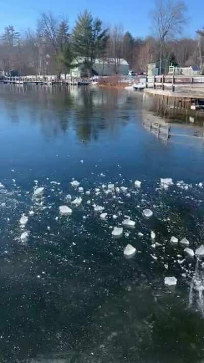 Throwing a chunk of ice onto a frozen lake