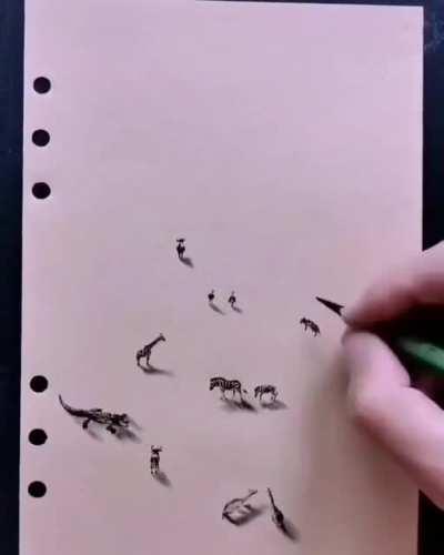 An awesome drawing of animals that's given a 3-D effect