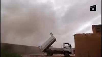 Stealth ISIS MLRS system on a truck shooting targets