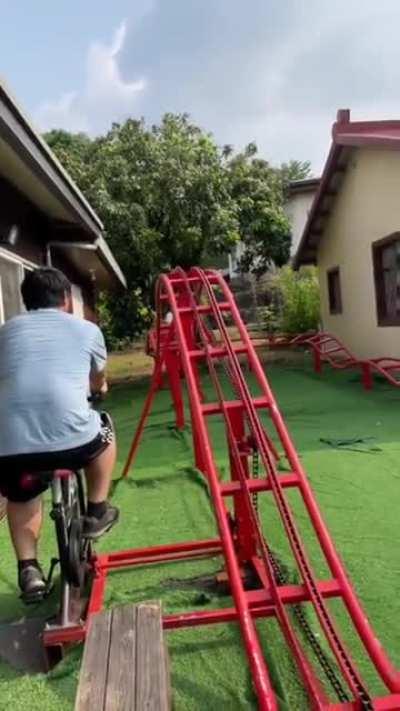 A bicycle powered mini roller-coaster.