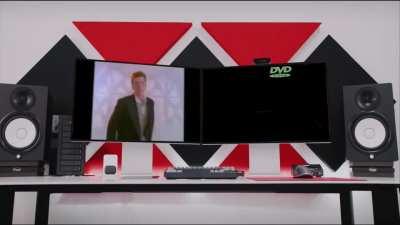 MKBHD background with Rick Astley's Never Gonna Give You Up and the bouncing DVD screensaver.