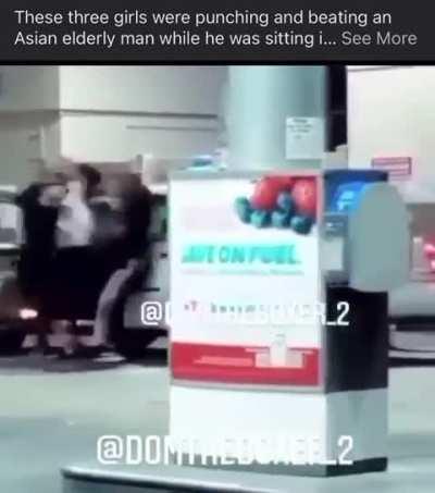 Three girls beating on old Asian man get taught a lesson