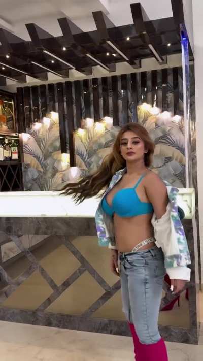 Ankita Dave pierced navel in lingerie bra with a shirt and denim