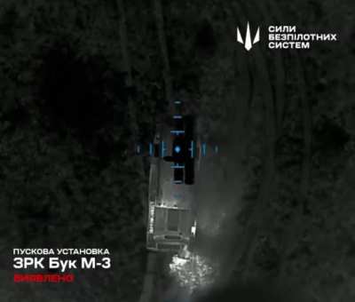 A Ukrainian &quot;Baba Yaga&quot; hexacopter destroys a Russian &quot;Buk-M3&quot; air defense system using a dropped explosive, location not given but it's about 60kms from the frontline, work of the Unmanned Systems Forces [October 2024]