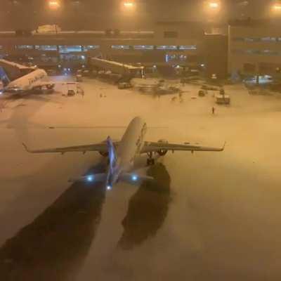 Snow evaporating from the thrust of the Boeing Airplanes..