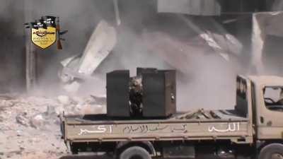 Opposition ZU-23-2 technical fires in the front door - Damascus - 9/30/2013