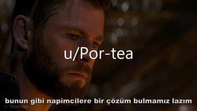 Thor, napim diyen Thanos'a lafı koyuyor ama edit programı üyeliğim dolduğu için yazılar çok kötü