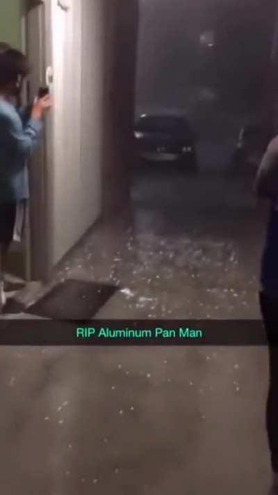 Running out in a storm with a metal pan on your head