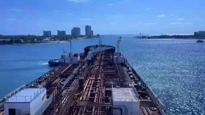 My dad is the captain of an oil tanker, and took this cool time-lapse of his ship going into port