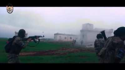 [Modern] Jaysh al-Ahrar militants attacking the villages of Nayrab and Saraqib in Eastern Idlib (1-4-2020)