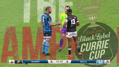 Frustrated with a refereeing decision, Vermeulen suggests they rather play touchies...