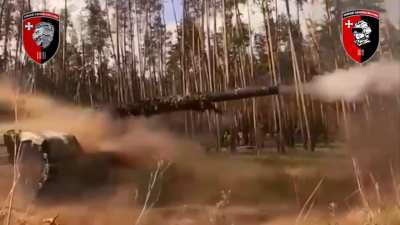 Ukrainian tank from the 63rd Mechanized Brigade fires on Russian trenches, Kreminna direction