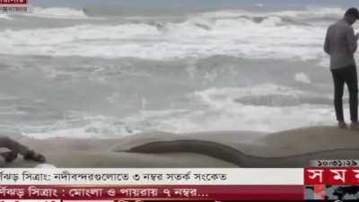 A cyclone hit Bangladesh's coastal areas recently. Some people were taking shelter, and some were taking photos on the beach, News crew came to report on the situation. And then there was this guy.