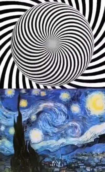 Best way to see Van Gogh's Starry Night is to stare directly at the center of the spiral for 20 seconds and then look at the painting