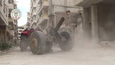 FSA tractor pulled &quot;Hell Cannon&quot; batters an SAA position in Aleppo - 5/20/2015