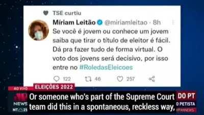 Jovens, uni-vos! Miriam Leitão fez um tweet convocando os jovens a tirarem o título de eleitor, para votarem nas próximas eleições. O TSE deu like na publicação e o comentarista da JP, Guilherme Fiúza, entendeu, nesse gesto, não me pergunte como, que o TS