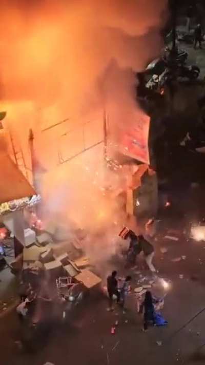 Firecracker store in India catches fire, igniting explosive chaos.