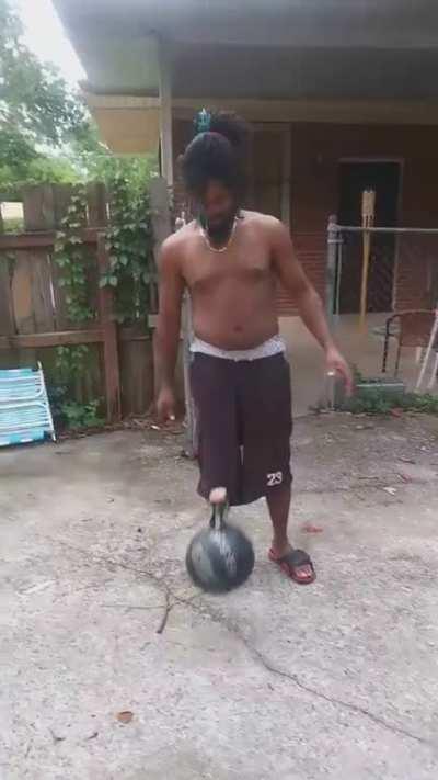 He tried to bounce a full beer can off a basketball and catch it... with his hand