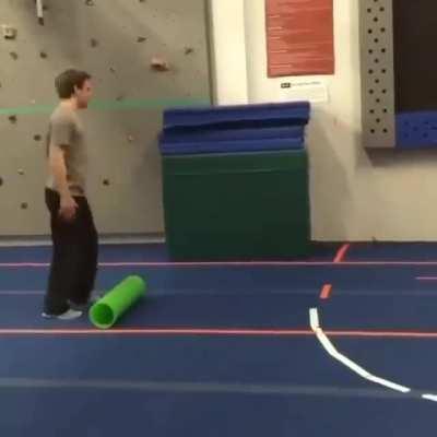 This guy's determination to get this difficult backflip right.