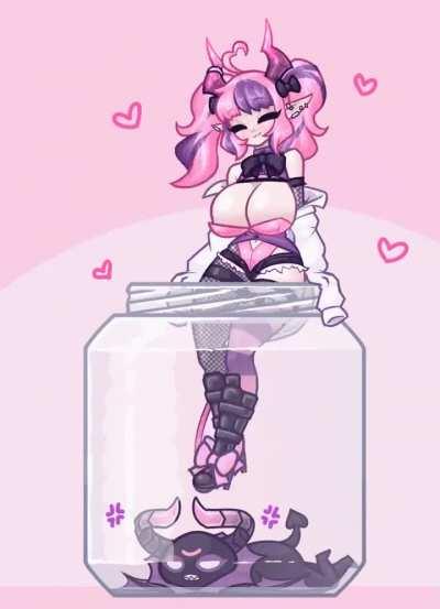 No day 24, The end is near! so enjoy a devil satan girl being put in a jar ;´P (By @Virtual_Graves)