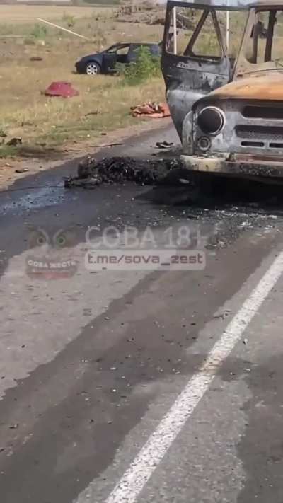 Village of Bondarevka, Sudga district, Kursk region. Car with russian soldiers got into ambush. Nobody of russians survived.