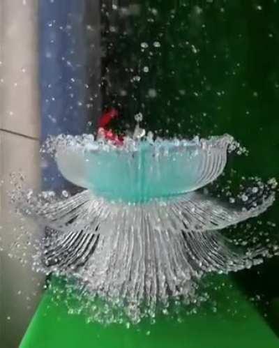 Popping a water balloon over a basket