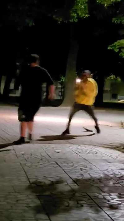 Drunk guy threatens hoodie dude, doesn’t expect him to fight back