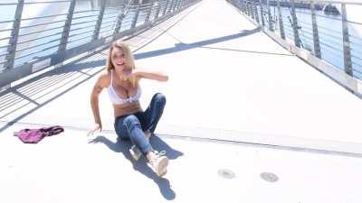 Gabbie on a bridge