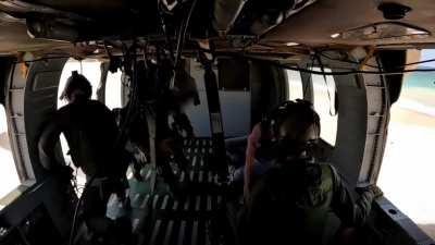 Footage from inside the Black Hawk helicopter rescuing Noa Argamani as they exfil from the shores of Gaza beach and fly en route to Sheba Medical Center