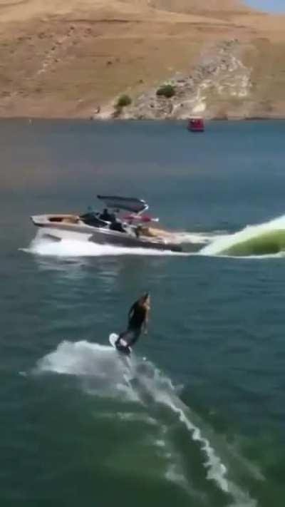 Coolest way to get on a driving boat