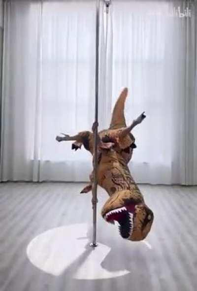 Pole dancing as dinosaur