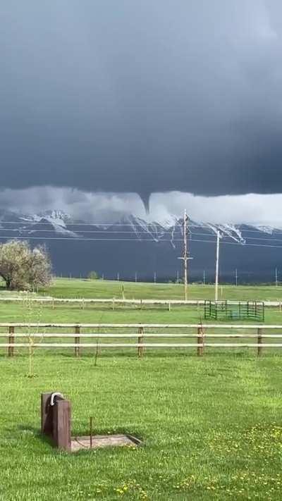 Mountain tornado aka snownado in Northwest Montana [OC] IG: isleyreust