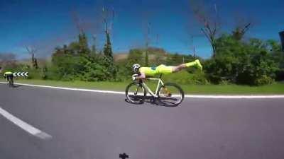 Cyclist applying his knowledge of Physics