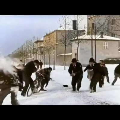 Snowball fight in Lyon, France, 1896.