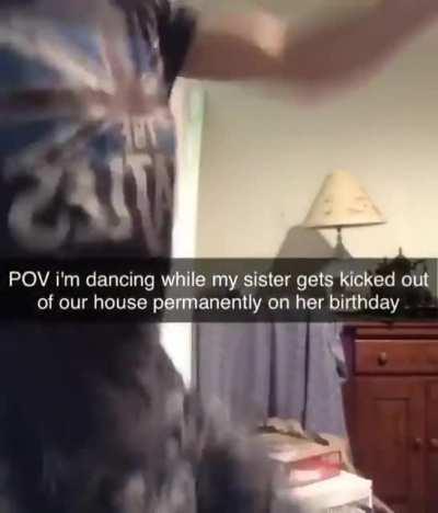 Man dances fortnite style while his sister gets kicked out on her birthday