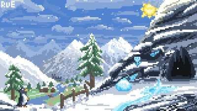 Drew the Terraria Snow Biome in my pixel art style!