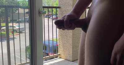 Pulsating cum load on my apartment balcony. 